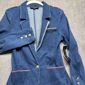 Tailored Denim Blazer XS Contrast Stitch Preppy‎ Western Academia Central Park